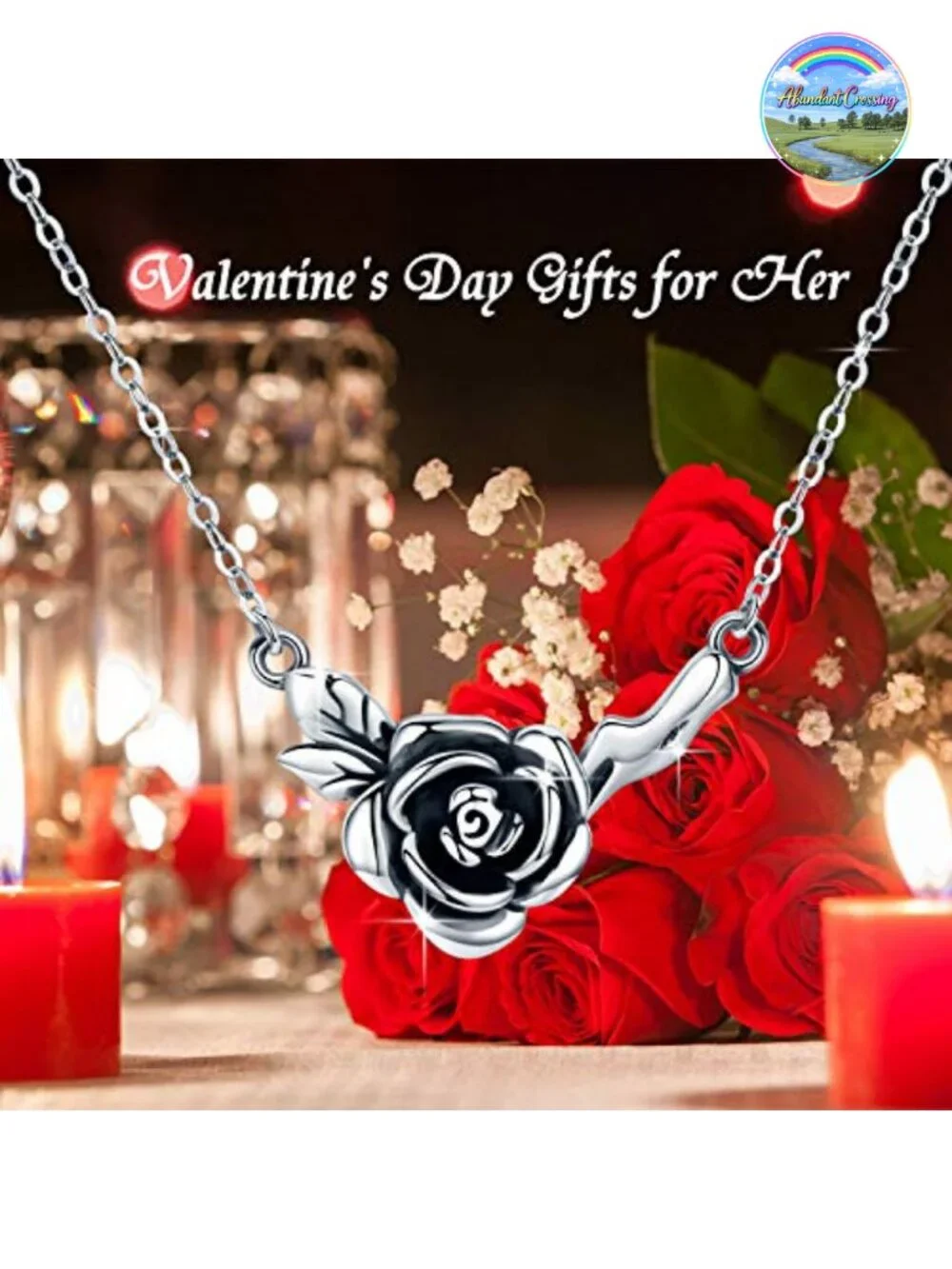 925 Sterling Silver Rose Flower Pendant Necklace